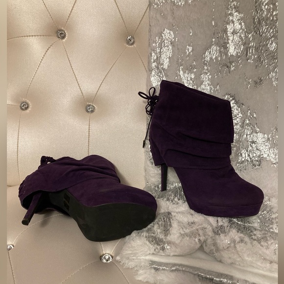 NEW Colin Stuart Purple Faux Suede Corset Back Platform Ankle Boots Size 11B - Picture 7 of 14